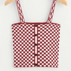 Button Front Plaid Shell Top